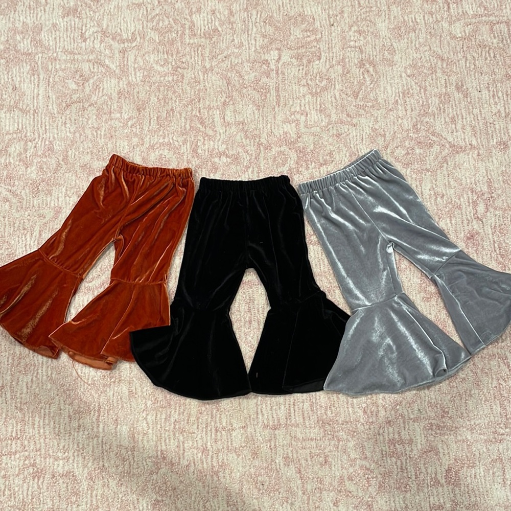 Stylish Kids Flared Velvet Pants - Set of 3